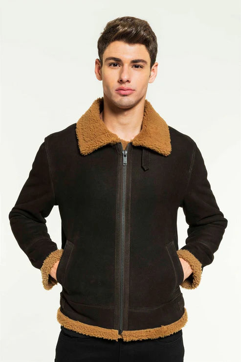 Men Toffee Aviator Shearling Jacket