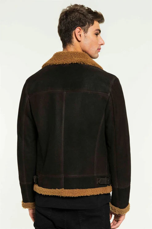 Men Toffee Aviator Shearling Jacket