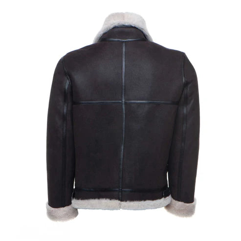 Hampton Classic Brown Bomber Aviator Shearling Jacket with Collar Belt