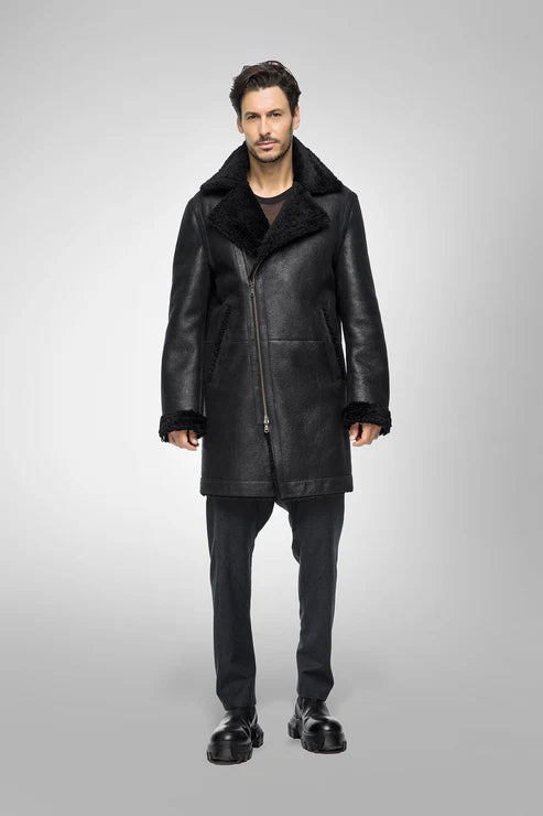 Men Black B7 Shearling Bomber Leather Coat