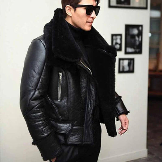 Men’s B3 Bomber Jacket – Winter Wool Lamb Fur Aviator by Avanzar