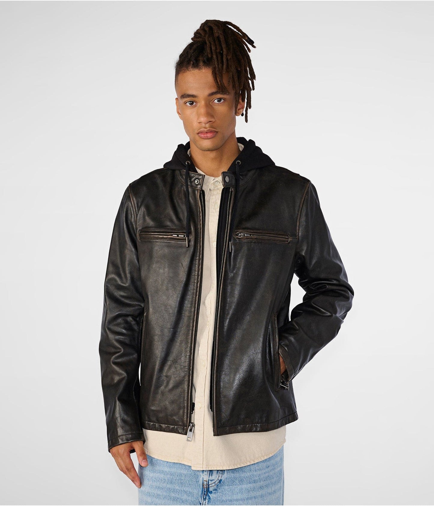 Men black cafe racer leather jacket