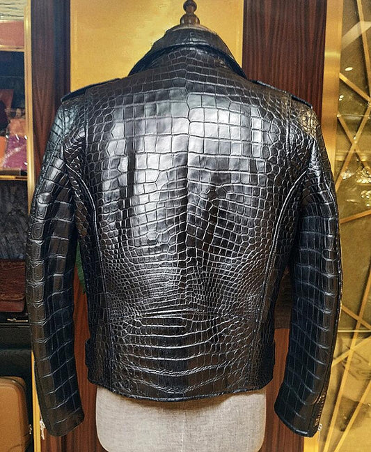Casual Alligator Leather Biker Jacket for Men