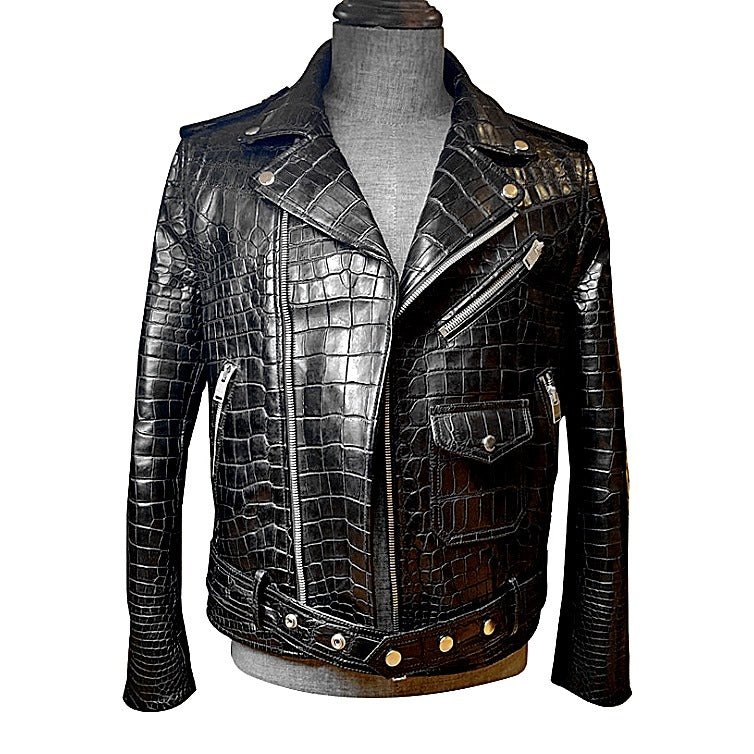 Casual Alligator Leather Biker Jacket for Men