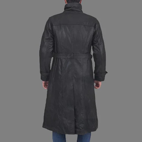 Daniel Black Leather Trench Coat Men