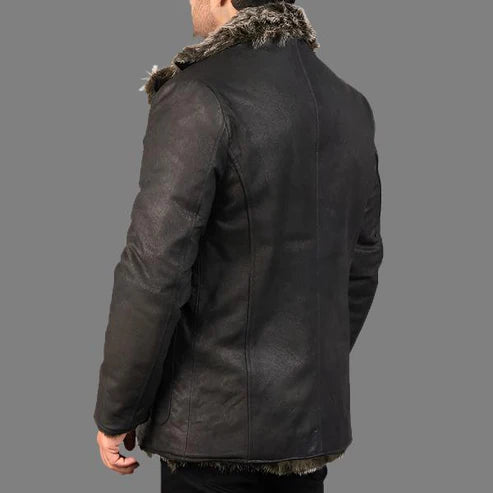 Furlong Black Leather Trench Coat Men