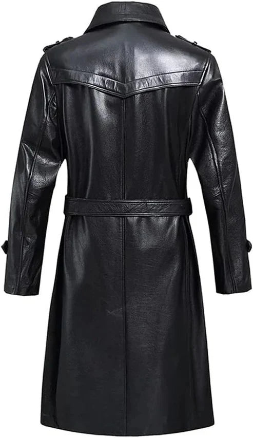 Men Belted Leather Trench Coat