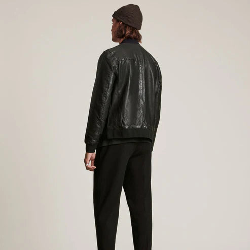Men Black Lambskin Bomber Jacket