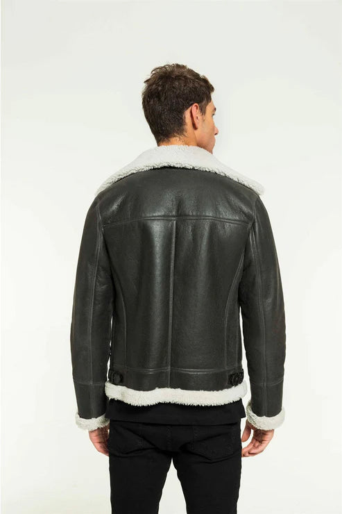 Men Grizzly Grey Aviator Shearling Jacket