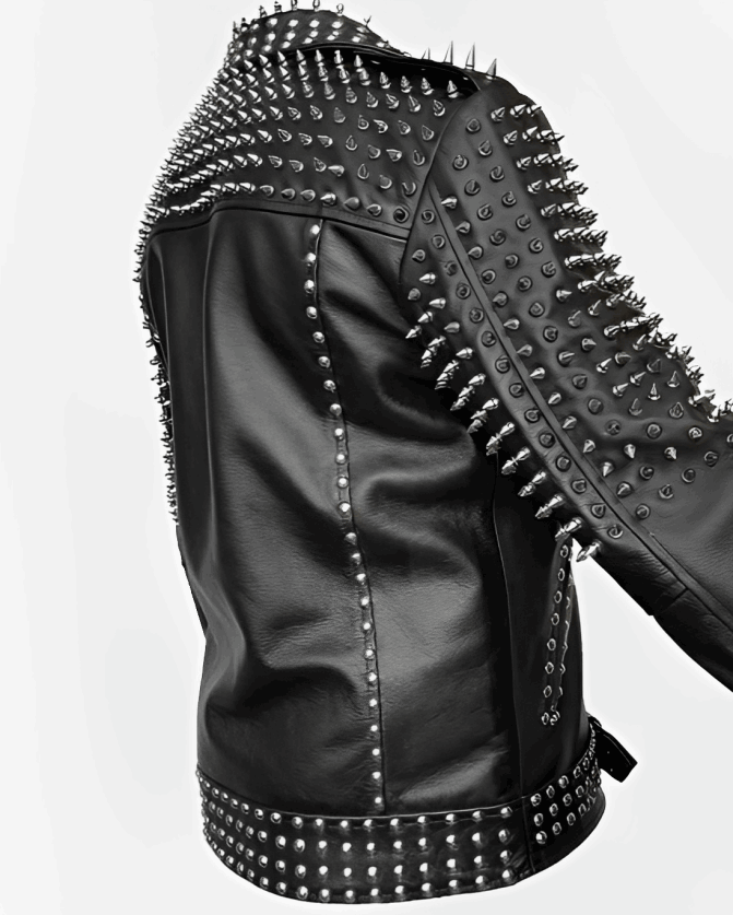 Men Black Studded Leather Biker Jacket