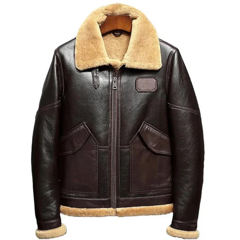 Men Black Leather Aviator RAF B3 Bomber Jacket