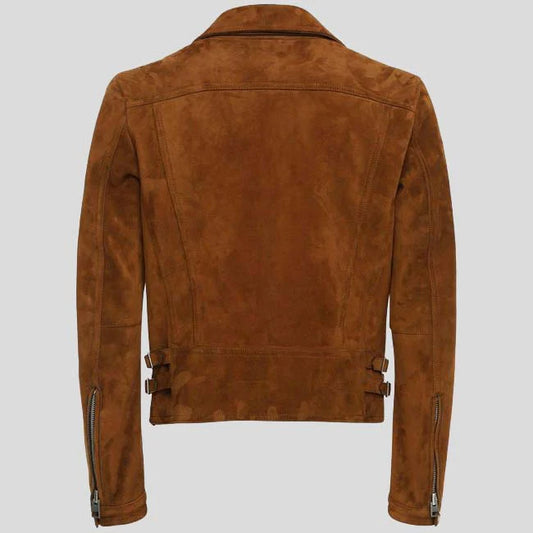 Mens Brown Suede Leather Biker Jacket