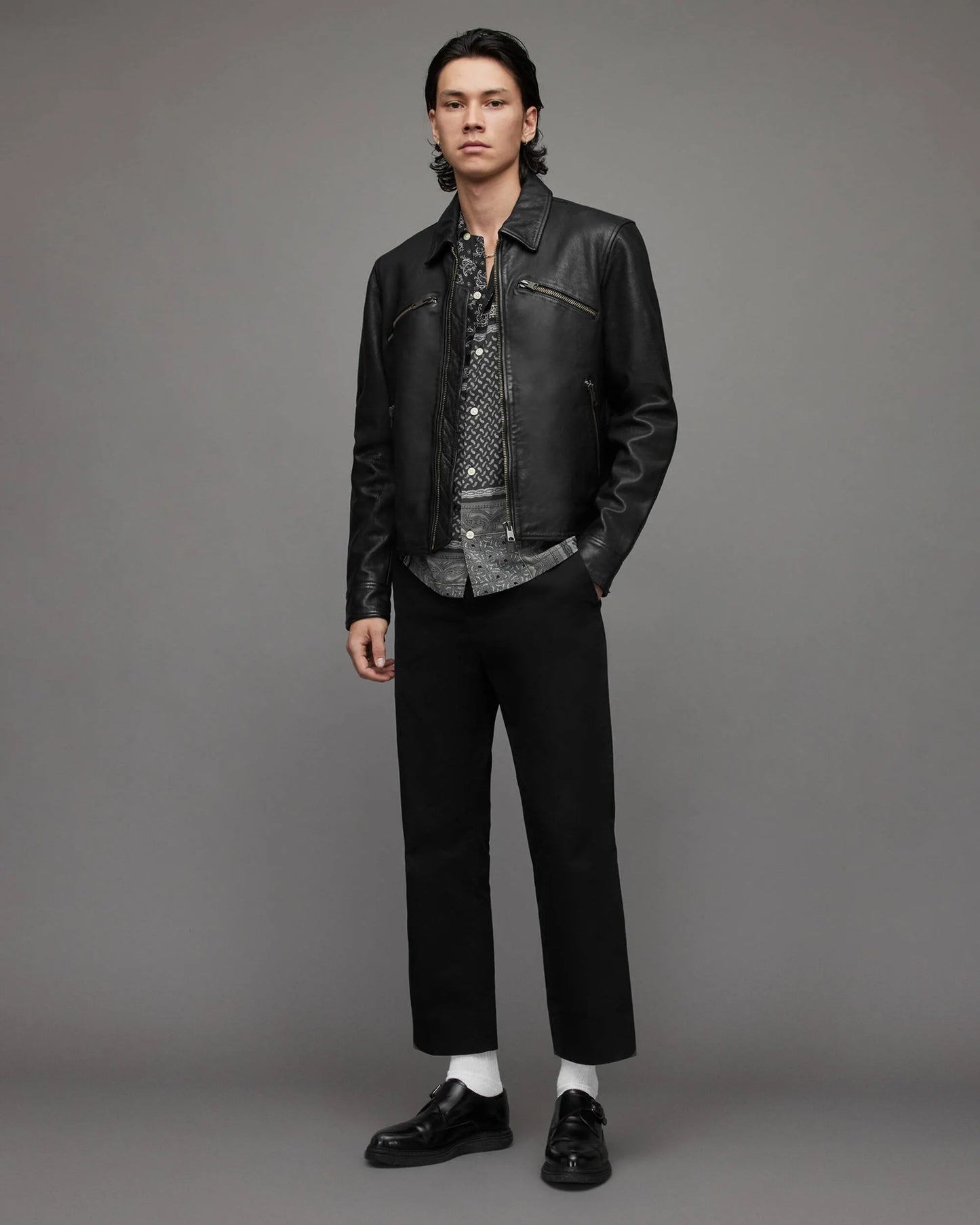 Men cafe racer leather jacket black