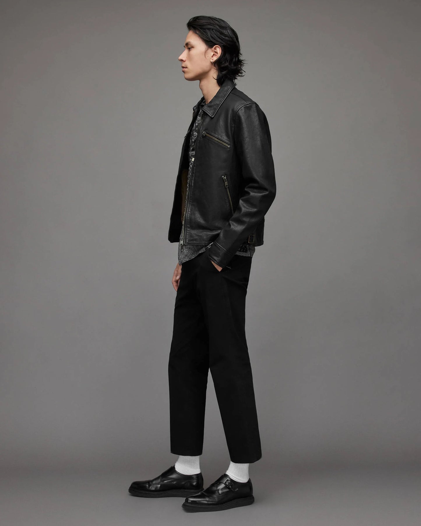 Men cafe racer leather jacket black
