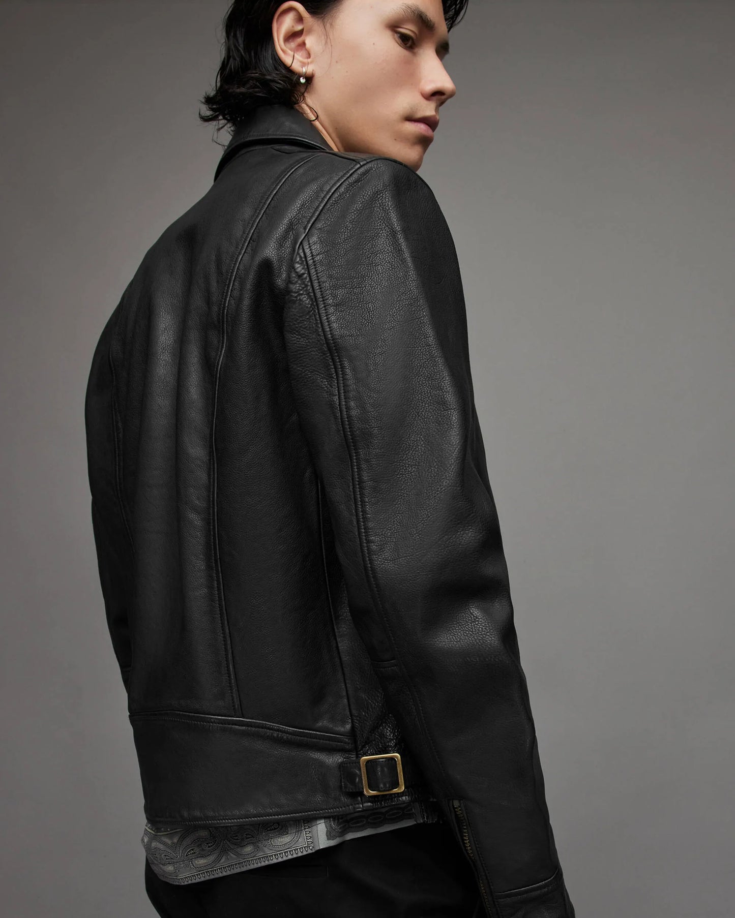 Men cafe racer leather jacket black