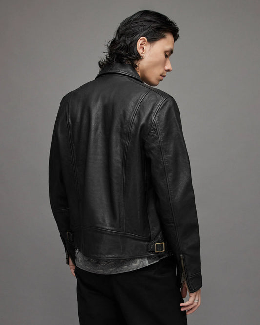 Men cafe racer leather jacket black