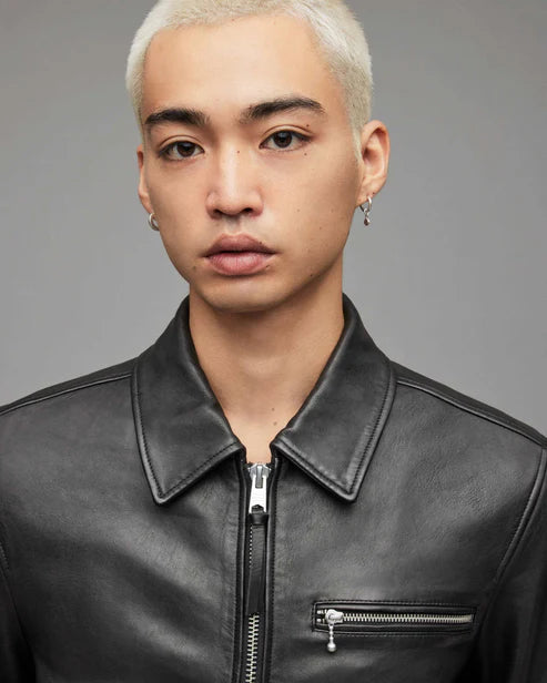 Men Black Leather Bomber Jacket