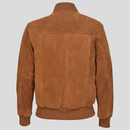 Mens Tan Plain Suede Classic Biker Style Leather Jacket