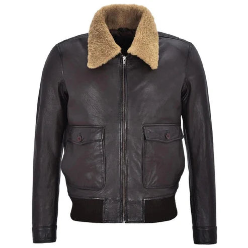 Men WW2 Brown Shearling Flight Bomber Jacket