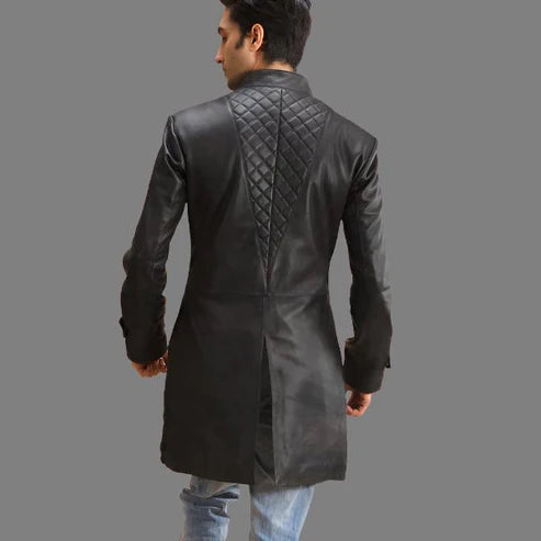 Midlander Black Quilted Leather Trench Coat