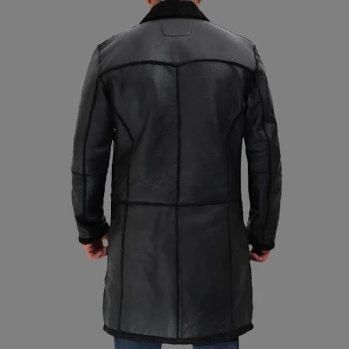 Rockville Black Shearling Leather Trench Coat Men