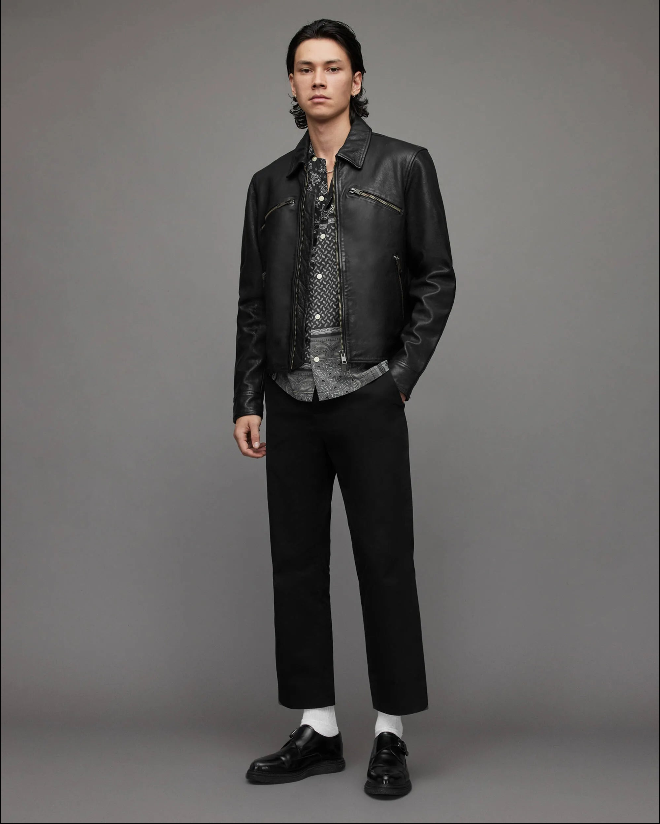 Men cafe racer leather jacket black