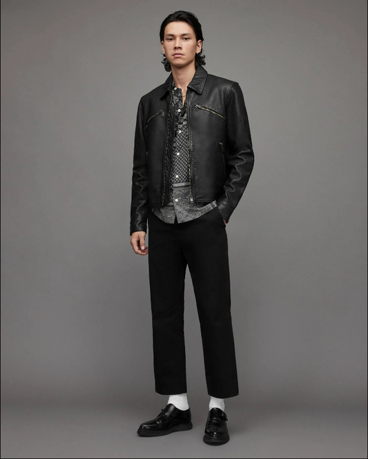 Men cafe racer leather jacket black