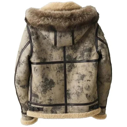 Men Aviator B3 Bomber Shearling Leather Jacket