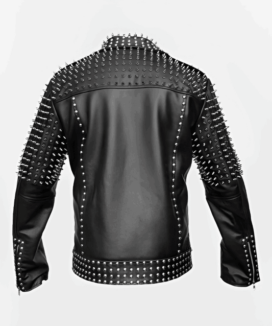 Men Black Studded Leather Biker Jacket