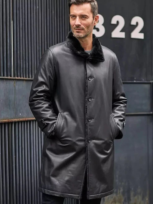Men Long Fur Shearling Leather Coat