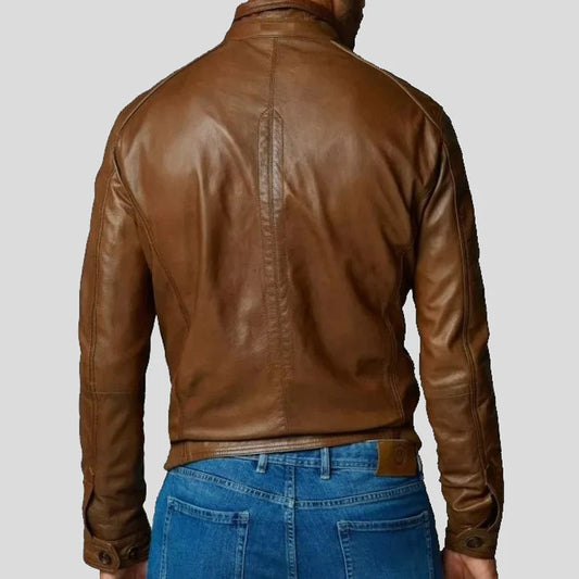 Brown Leather Bomber Jacket for Men