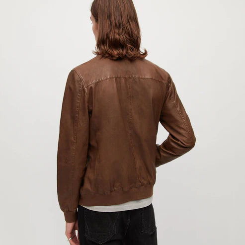 Men Brown Lambskin Bomber Jacket
