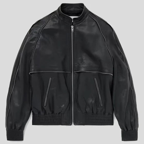 Embellished Leather Bomber Jacket