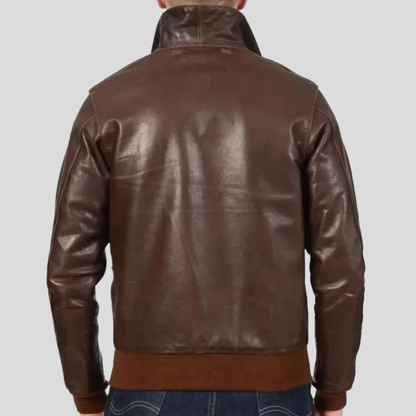 Men Brown Leather Bomber Flight Jacket