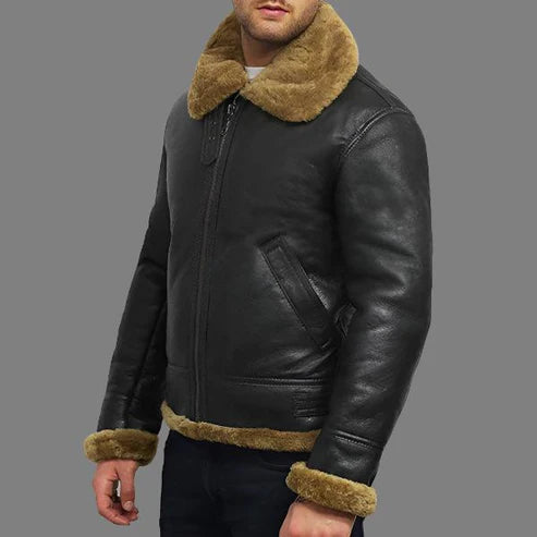 Men Aviator B3 WWII Shearling Sheepskin Flying Jacket