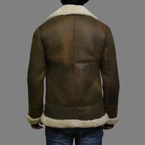 Men Aviator Real Shearling Sheepskin Leather Bomber Flying Jacket