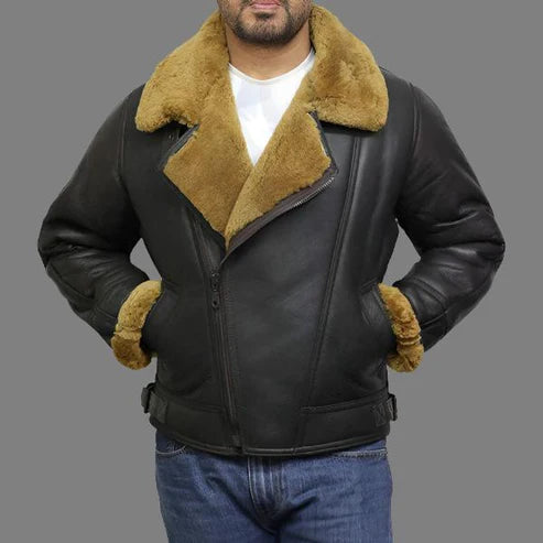 Men Premium Leather Shearling Sheepskin Jacket