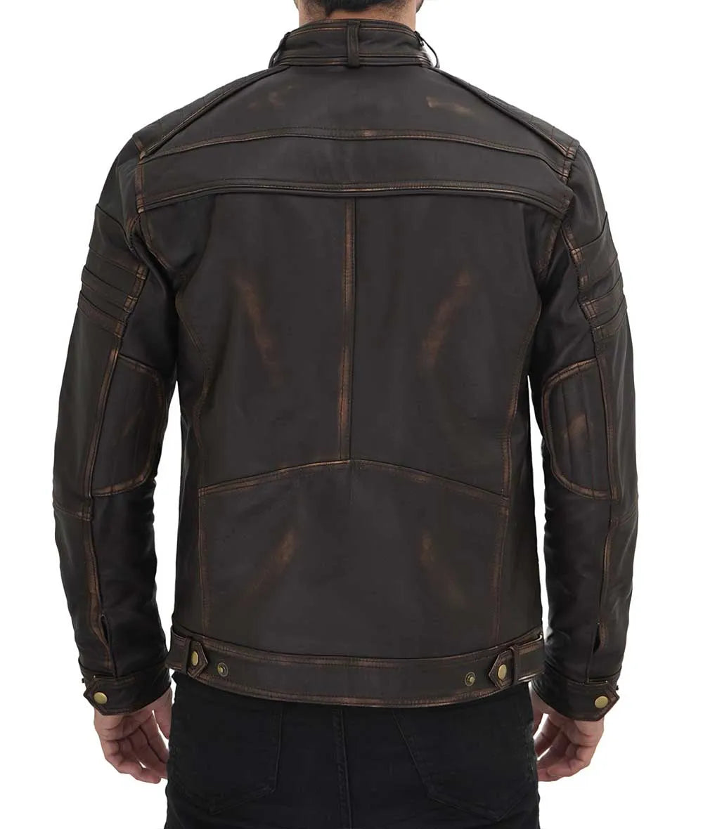 Men cafe racer leather jacket brown