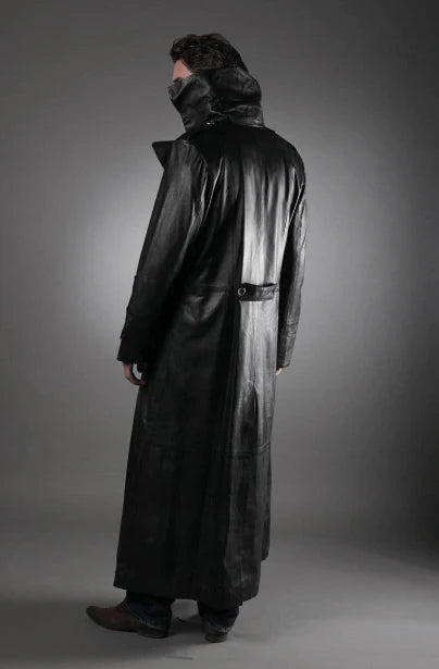 Men Black Long Leather Coat