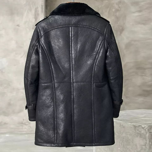 Men Black Shearling Leather Coat