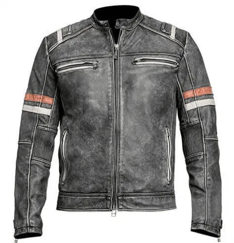 Men cafe racer distressed leather jacket