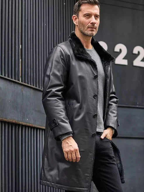 Men Long Fur Shearling Leather Coat