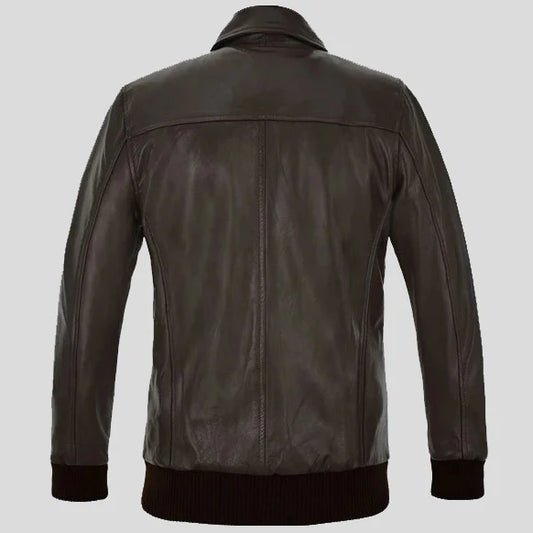 Men Brown Wax Classic Bomber Leather Jacket