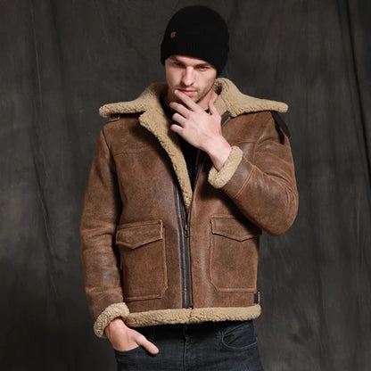 Men Brown Sheepskin Shearling Jacket