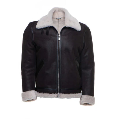 Hampton Classic Brown Bomber Aviator Shearling Jacket with Collar Belt