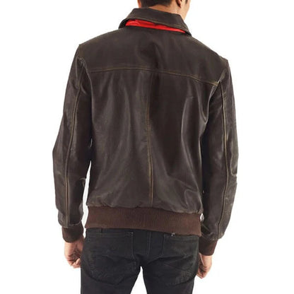 Aaron Brown Leather Bomber Jacket