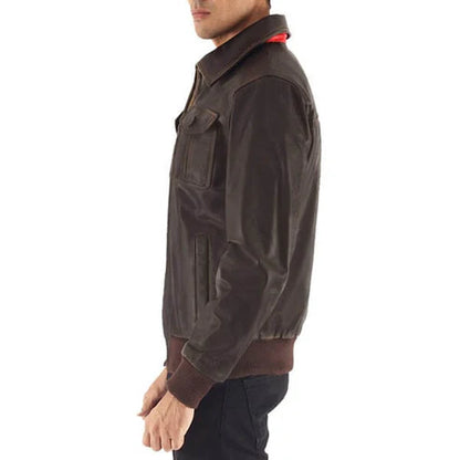 Aaron Brown Leather Bomber Jacket