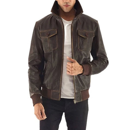 Aaron Brown Leather Bomber Jacket