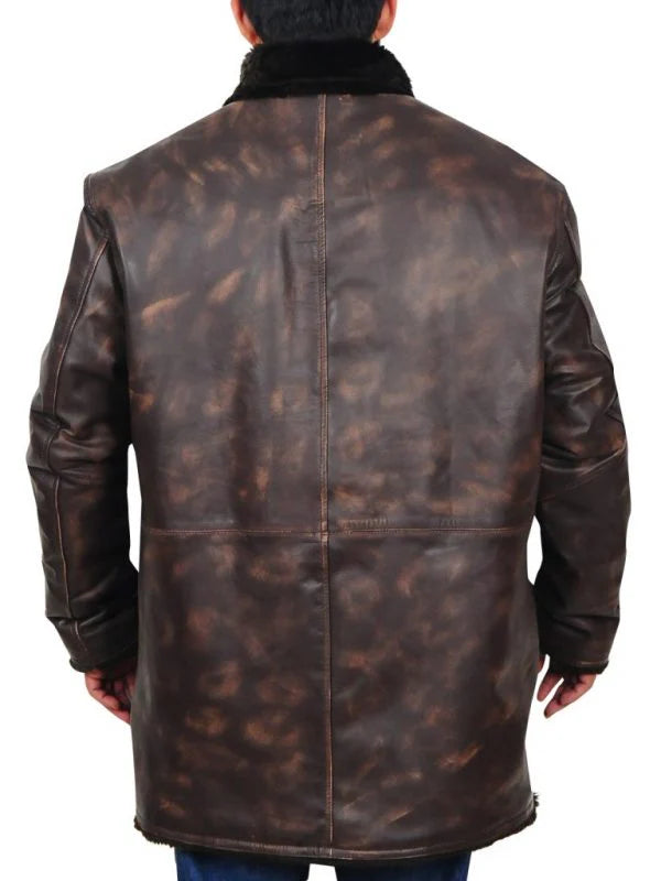 Premium Men’s Distressed Brown Leather Jacket with Fur Collar