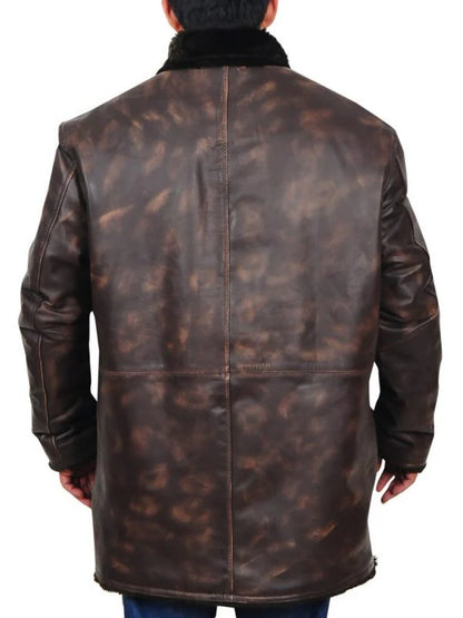 Premium Men’s Distressed Brown Leather Jacket with Fur Collar